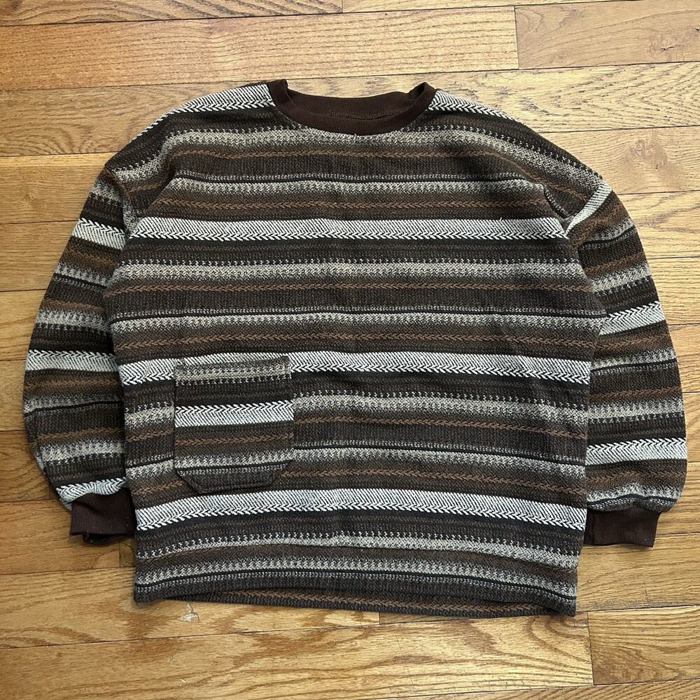 Vintage Striped Front Pocket Woven Pullover Sweatshirt Jacket Small